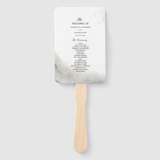 抽象芸術水彩グリーンブラシストロークと金ゴールド ハンドファン (正面)