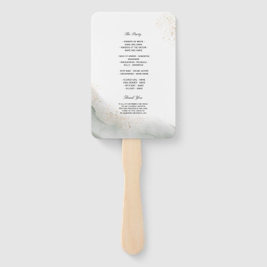 抽象芸術水彩グリーンブラシストロークと金ゴールド ハンドファン (裏面)