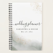 抽象芸術水彩グリーンブラシストロークと金ゴールド プランナー手帳 (正面)