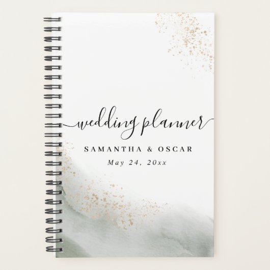 抽象芸術水彩グリーンブラシストロークと金ゴールド プランナー手帳 (正面)