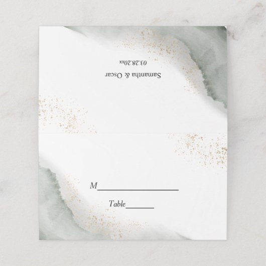 抽象芸術水彩グリーンブラシストロークと金ゴールド プレイスカード (外部開封)