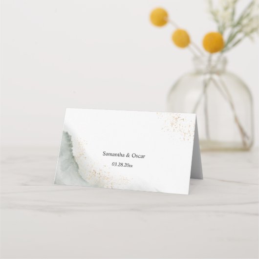 抽象芸術水彩グリーンブラシストロークと金ゴールド プレイスカード (裏面)