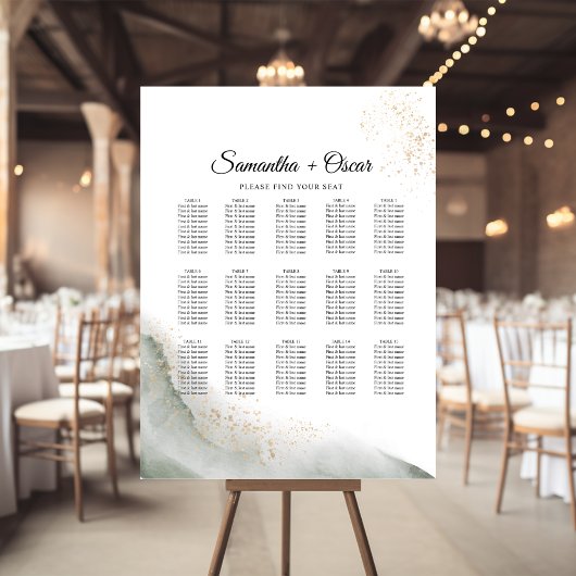 抽象芸術水彩グリーンブラシストロークと金ゴールド ポスター