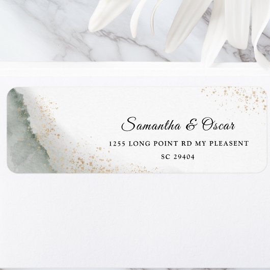 抽象芸術水彩グリーンブラシストロークと金ゴールド ラベル