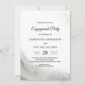 抽象芸術水彩グリーンブラシストロークと金ゴールド 招待状 (正面)