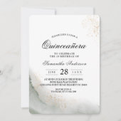 抽象芸術水彩グリーンブラシストロークと金ゴールド 招待状 (正面)