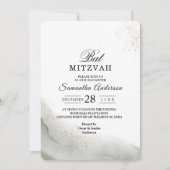 抽象芸術水彩グリーンブラシストロークと金ゴールド 招待状 (正面)