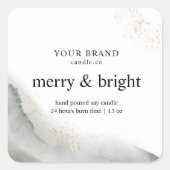 「抽象芸術水彩グリーン&金ゴールドキャンドル スクエアシール (正面)