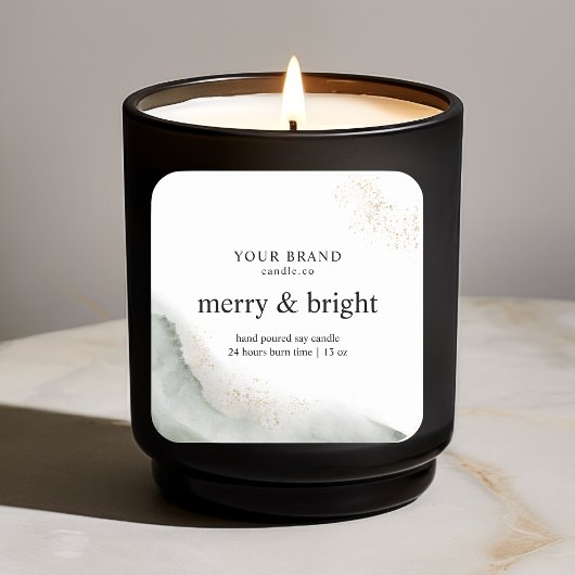 「抽象芸術水彩グリーン&金ゴールドキャンドル スクエアシール