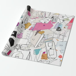 抽象芸術水彩コラージュ ラッピングペーパー