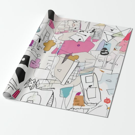 抽象芸術水彩コラージュ ラッピングペーパー (アンロールド)