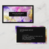 抽象芸術水彩シックなピンクの紫の金ゴールド作家 名刺 (正面/裏面)