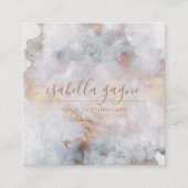 抽象芸術水彩スモーキーブルーと金ゴールド スクエア名刺 (正面)