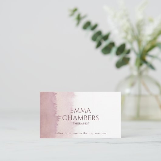 抽象芸術水彩セラピストカウンセラーほこりっぽいバラ 名刺 (スタンド正面)