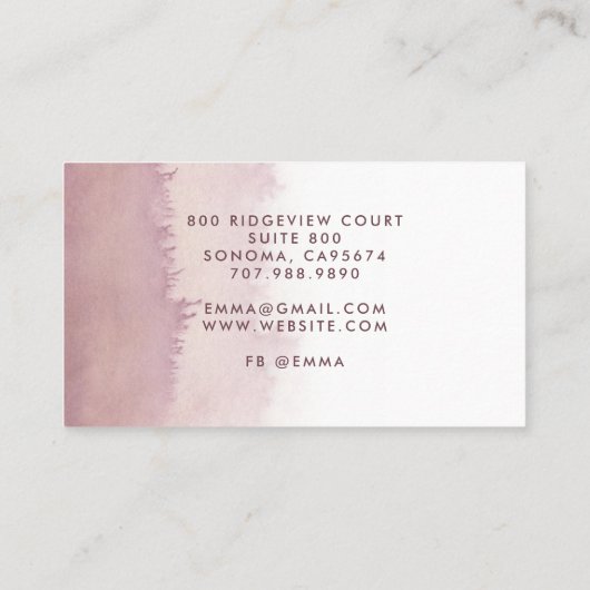 抽象芸術水彩セラピストカウンセラーほこりっぽいバラ 名刺 (裏面)