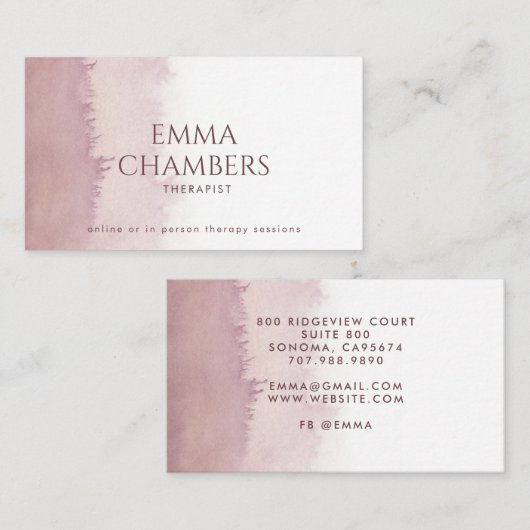 抽象芸術水彩セラピストカウンセラーほこりっぽいバラ 名刺 (正面/裏面)