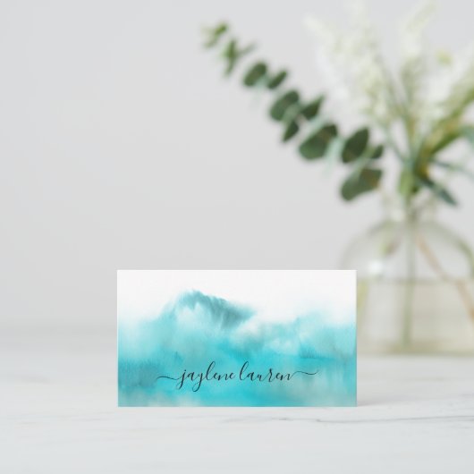 抽象芸術水彩ターコイズ青 名刺 (スタンド正面)