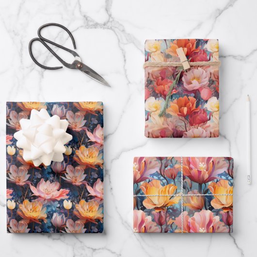 抽象芸術水彩チューリップスケッチ ラッピングペーパーシート (正面)