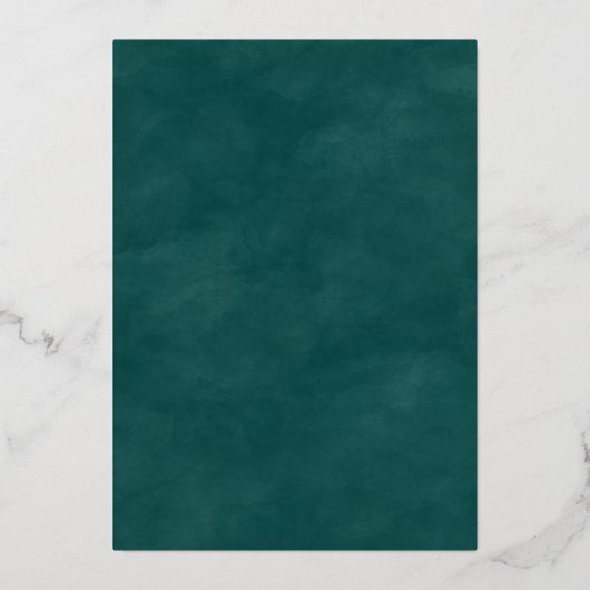 抽象芸術水彩ティール(緑がかった色)と実在バラ金ゴールド 箔招待状 (裏面)