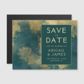 抽象芸術水彩ティール(緑がかった色)金ゴールド保存日 マグネット招待状 (正面/裏面)