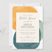 抽象芸術水彩ティール（緑がかった色）黄ブライダルシャワー 招待状 (正面)