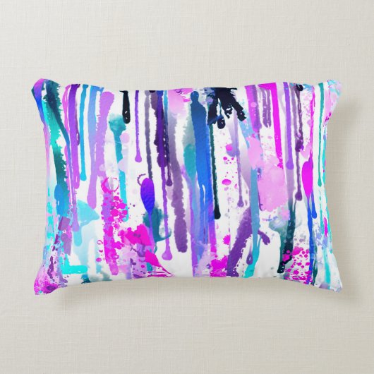 抽象芸術水彩ドリップスブルーターコイズピンク アクセントクッション (正面)