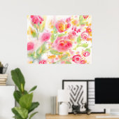 抽象芸術水彩バラ ポスター (ホームオフィス)