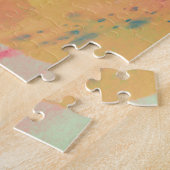 抽象芸術水彩パープルピンクイエロースプラッシュ ジグソーパズル (側面)