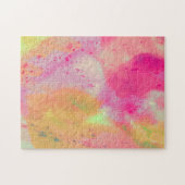 抽象芸術水彩パープルピンクイエロースプラッシュ ジグソーパズル (横)