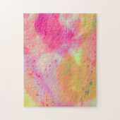 抽象芸術水彩パープルピンクイエロースプラッシュ ジグソーパズル (縦)