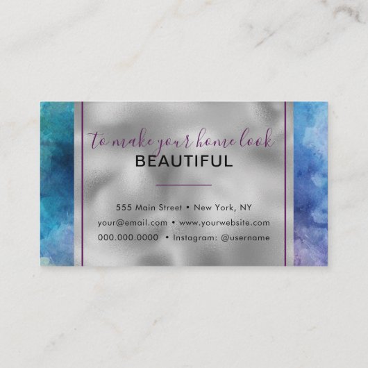 抽象芸術水彩パープルファッショントレンディー モダン 名刺 (裏面)