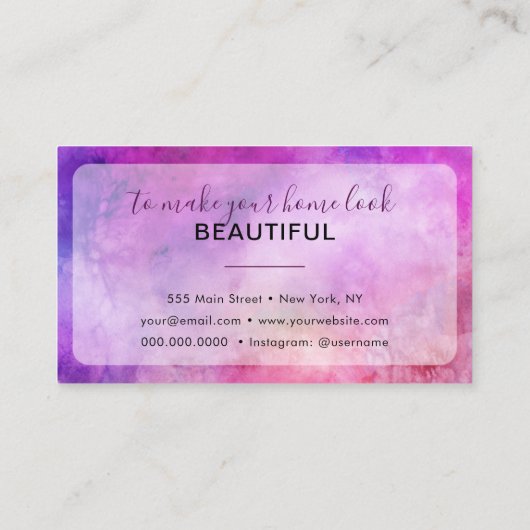 抽象芸術水彩パープルファッショントレンディー モダン 名刺 (裏面)
