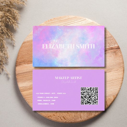 抽象芸術水彩パープルQRコード名刺 名刺