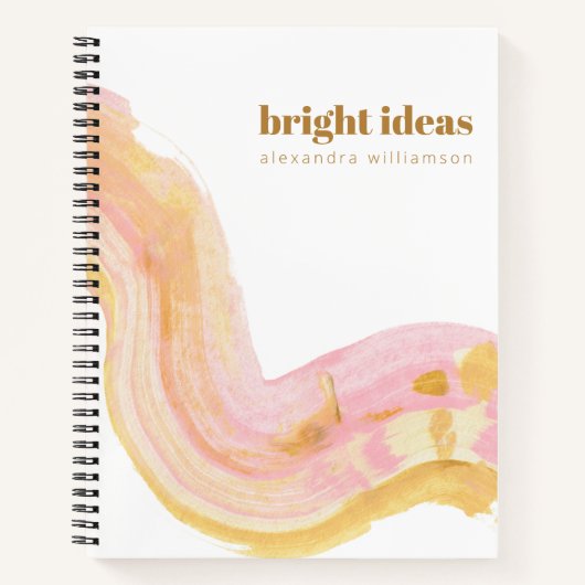 抽象芸術水彩ピンクと金ゴールド パーソナライズされた ノートブック (正面)