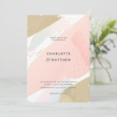 抽象芸術水彩ピンクのブラシストローク結婚の 招待状 (スタンド正面)