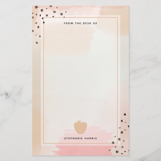 抽象芸術水彩ピンクアップル先生 便箋 (正面)