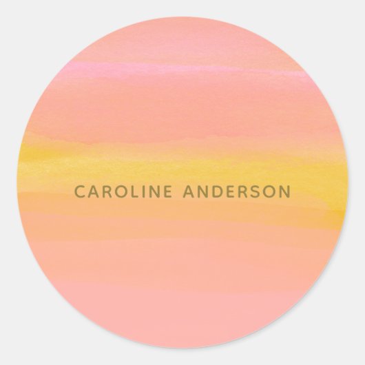 抽象芸術水彩ピンクイエローストライプカスタム ラウンドシール (正面)