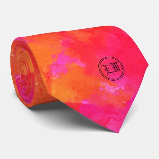 抽象芸術水彩ピンクオレンジモノグラムイニシャル ネクタイ (ロール)