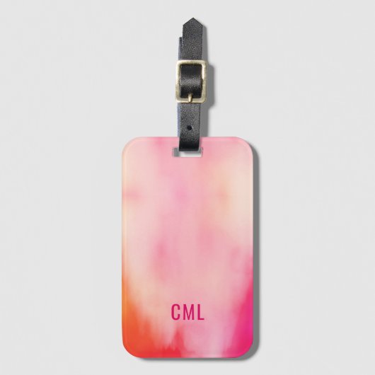 抽象芸術水彩ピンクコーラルオレンジモノグラム ラゲッジタグ (正面縦)