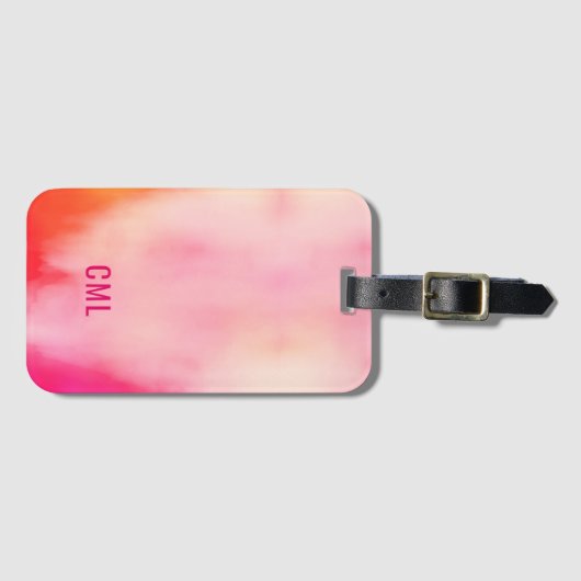 抽象芸術水彩ピンクコーラルオレンジモノグラム ラゲッジタグ (正面横)