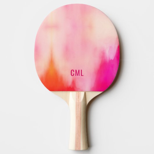 抽象芸術水彩ピンクコーラルオレンジモノグラム 卓球ラケット (裏面)