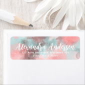 抽象芸術水彩ピンクティール(緑がかった色)差出人住所ラベル ラベル (インサイチュ)