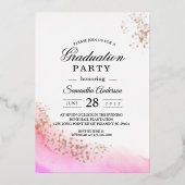 抽象芸術水彩ピンクブラシストローク&ローズゴールド 箔招待状 (正面)