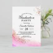 抽象芸術水彩ピンクブラシストローク&ローズゴールド 箔招待状 (立ち正面)