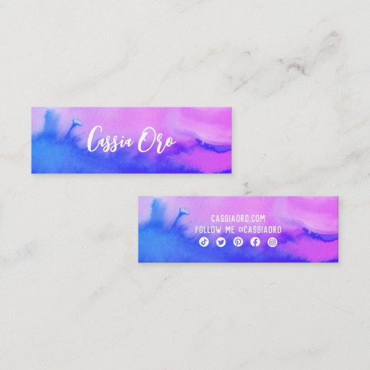 抽象芸術水彩ピンクブルーカスタムソーシャルアイコン スキニー名刺 (正面/裏面)