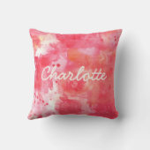 抽象芸術水彩ピンク名前をカスタムする クッション (裏面)