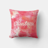 抽象芸術水彩ピンク名前をカスタムする クッション (正面)