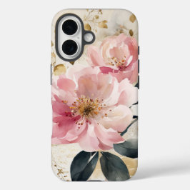 抽象芸術水彩ピンク色の花 iPhone 16ケース