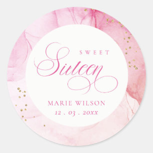 抽象芸術水彩ピンク金ゴールドSweet sixteen ラウンドシール