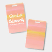 抽象芸術水彩ピンク黄パーソナライズされた色 バッジ (Front & Back)